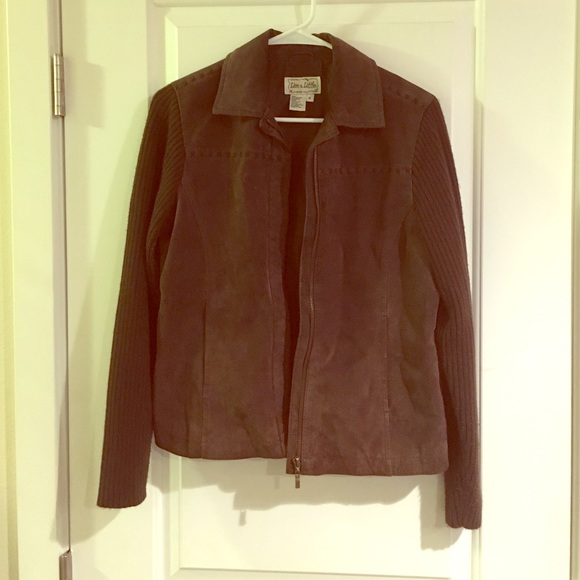 Brown suede Live a Little sweater jacket