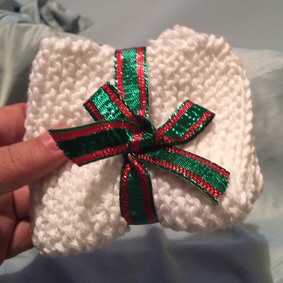 Set of 4 hand knitted dish clothes red white 100% cotton - Picture 3 of 3