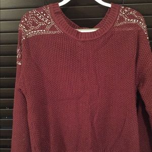 Burgundy sweater with sparkle shoulder detail