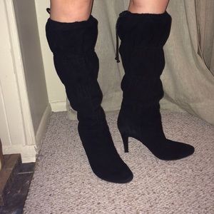 Black leather heel boots