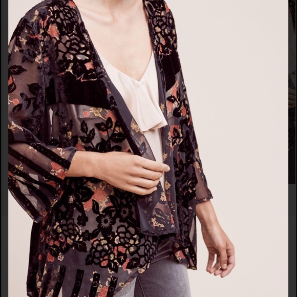 Anthropologie Women's Black Roseband Velvet Kimono
