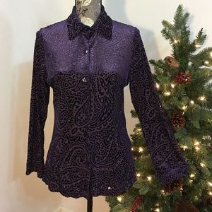 Purple velvet button down blouse