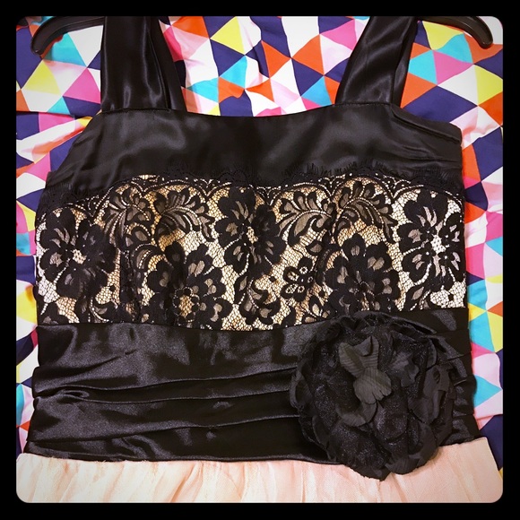 Black & Champagne Lace Chiffon Dress