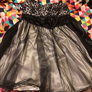 Short Black & Silver Strapless Prom Dress