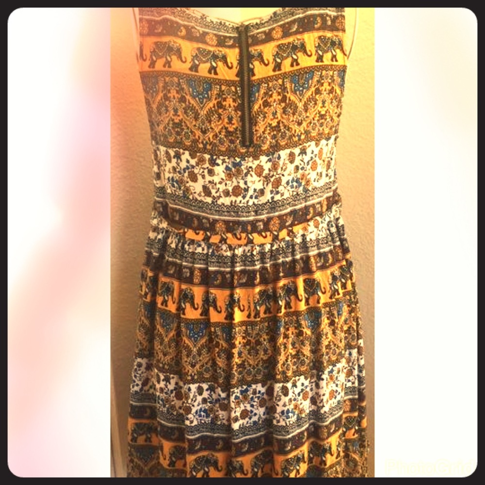 Sleeveless Elephant Boho Print Dress