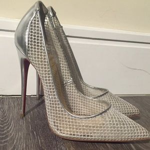 Christian Louboutin Haute Et Nue Silver Mesh Pumps