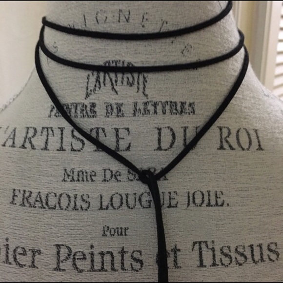 NEW🎉Black Leather Choker Necklace w/Gold  Tubes - Picture 2 of 4