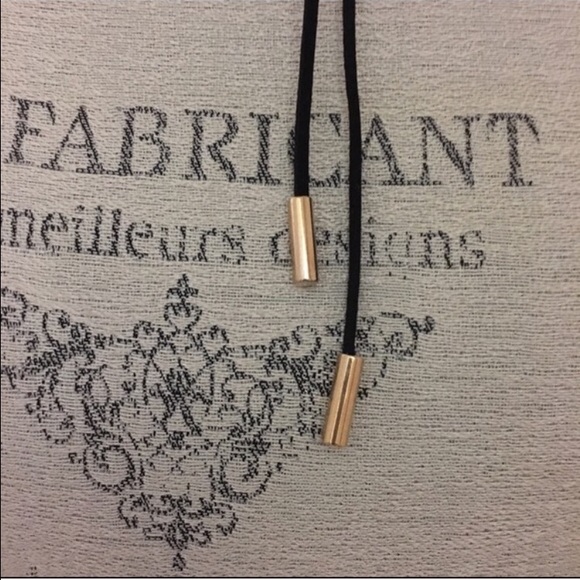 NEW🎉Black Leather Choker Necklace w/Gold  Tubes - Picture 3 of 4