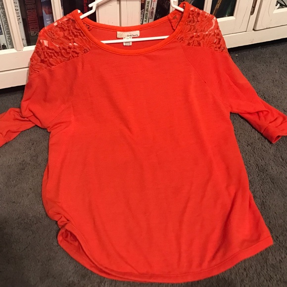 Orange lace shoulder shirt