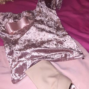 Crushed velvet off the shoulder shirt