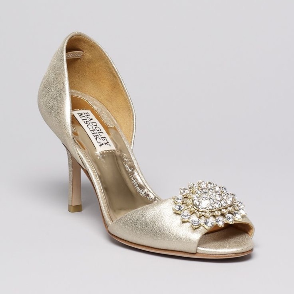Badgley Mischka Golden "Lacie" Peep Toe Heels