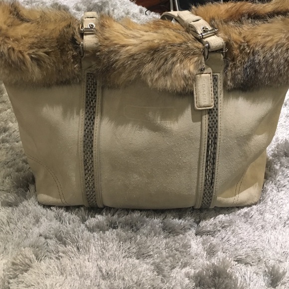Coach rabbit fur suede purse