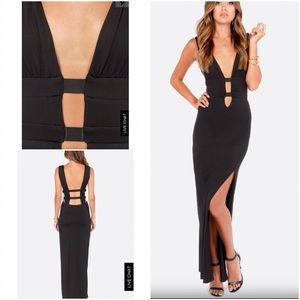 Lulu's Grecian Pieces cut out black maxi dress