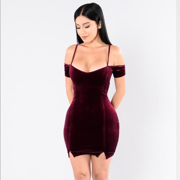 red velvet off the shoulder dress