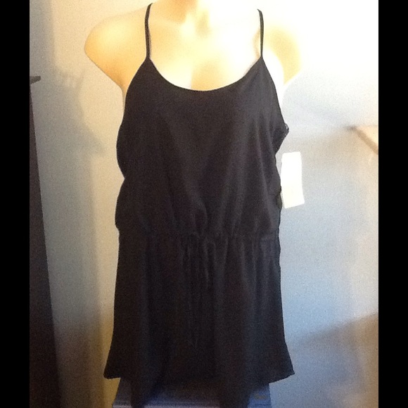 NWT Black Drawstring Waist short Dress Racerback