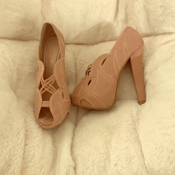 Faux Suede Pink High Heels