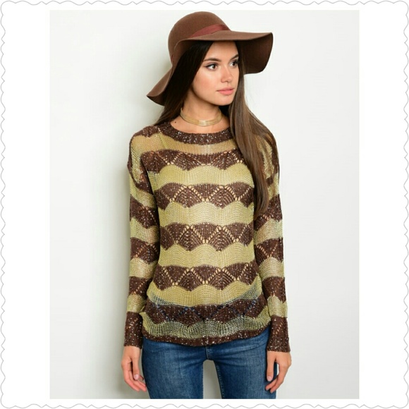 ‼SALE‼Brown gold sequin stripes sweater - Picture 2 of 4