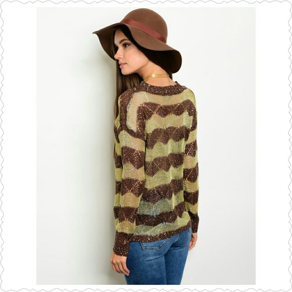 ‼SALE‼Brown gold sequin stripes sweater - Picture 3 of 4