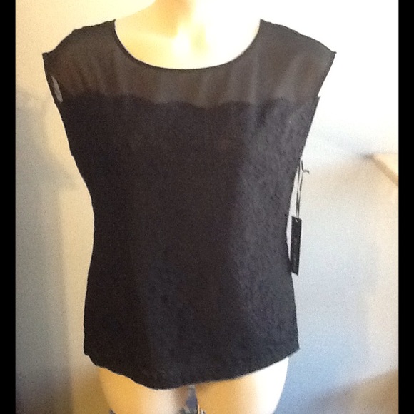NWT Black Cap Sleeve Lace bodice sheer top - Picture 1 of 4