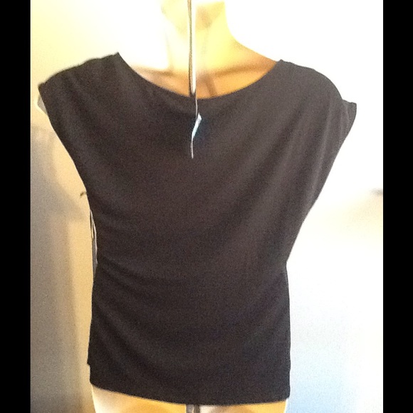 NWT Black Cap Sleeve Lace bodice sheer top - Picture 2 of 4