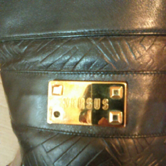 SOLD.     Versace Leather Embossed  Signature Boot - Picture 4 of 4