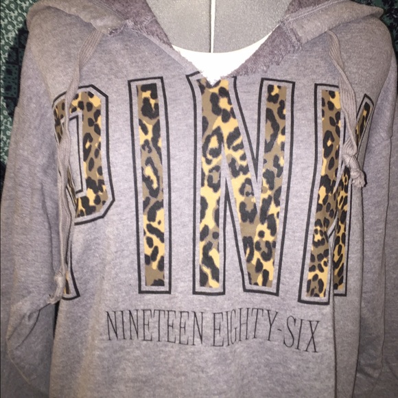 Victoria Secret Pink Grey Hoodie Cheetah Print