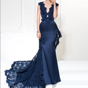 Blue satin mermaid gown