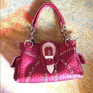 Red BEEZ Rhinestone Cowgirl Purse Buckle Handbag