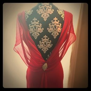 Red with rhinestone accent formal dress.