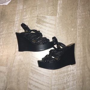 Madden Girl Black Kashka Wedge Braided Sandals