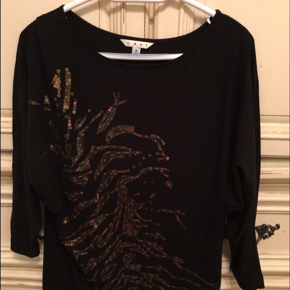 CAbi Black dolman sleeve sequined blouse.