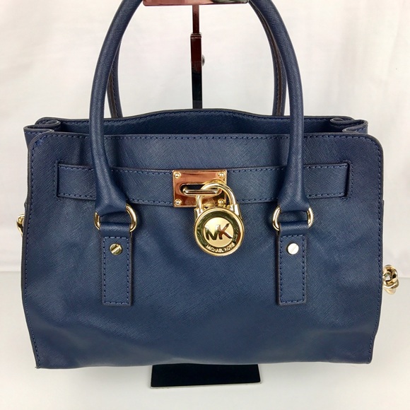 Michael Kors Handbags - Michael Kors Hamilton Navy Leather Satchel