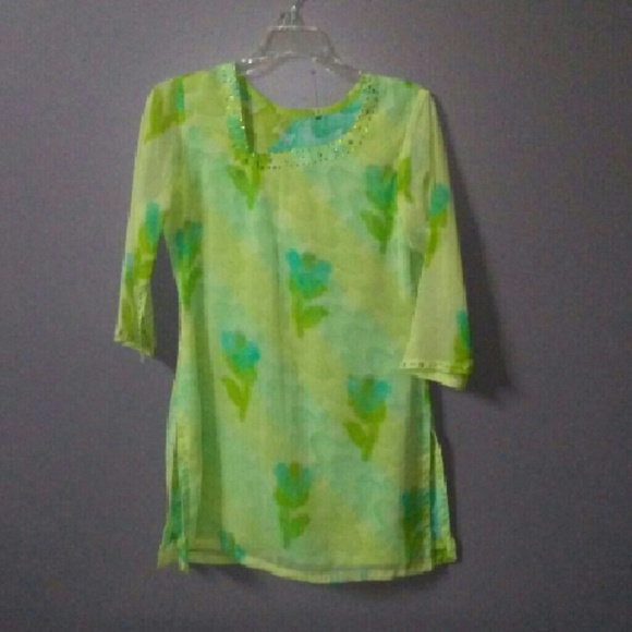 Large Green, Yellow & Blue Sheer Top