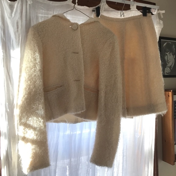 Vintage white lambswool Agnés B. skirt suit