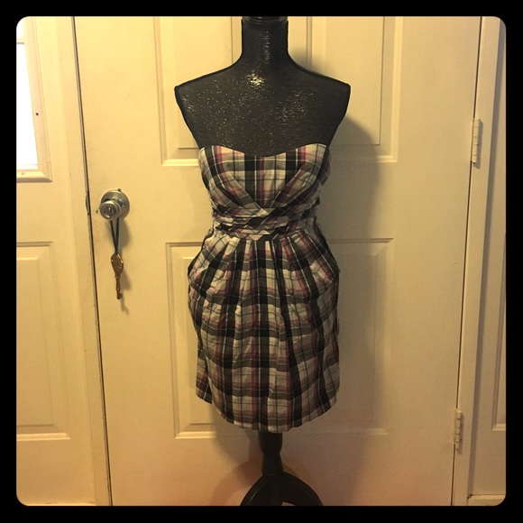 Strapless plaid dress
