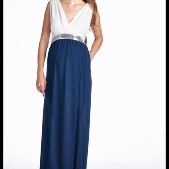 Ivory and navy maternity nursing dress