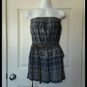 NWT strapless blue and white romper