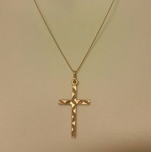 14K solid gold necklace and cross pendant