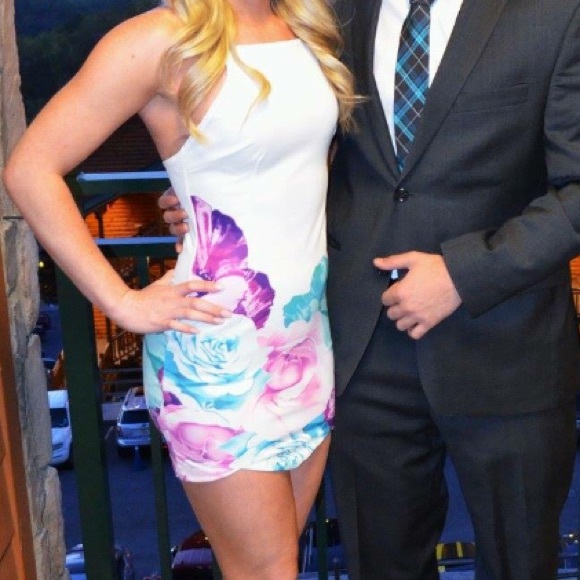 White and Floral Bodycon Dress