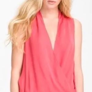 Haute Hippie faux wrap top blouse grapefruit pink