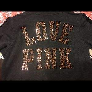 Vs PINK sweatshirt half zip bling leopard sequins