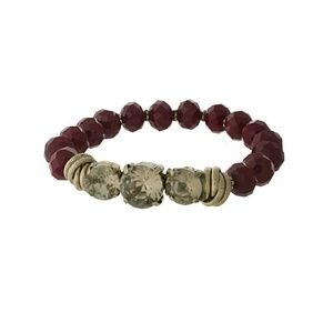 Burgundy Beaded Stretch Bracelet
