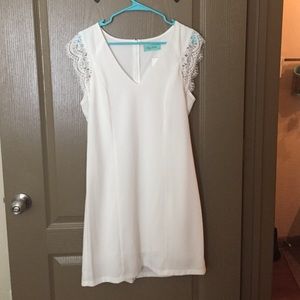 Frilly Flair white dress w/ lace sleeves