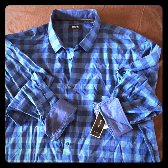 Men's checkered blue dress shirt