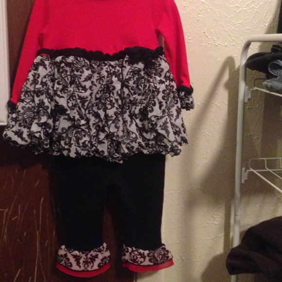 Nursery Rhymes Red and Damask Longsleeve  2 pieces
