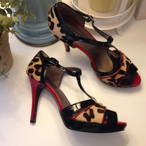 Leopard Calf Hair Red & Black Heels