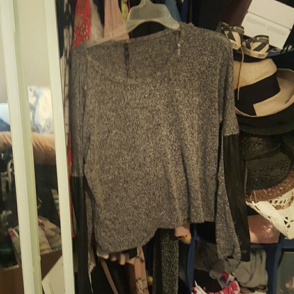 Sweater with leather sleeves