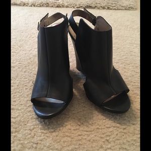 BCBG leather, open toe, high heeled sandals.