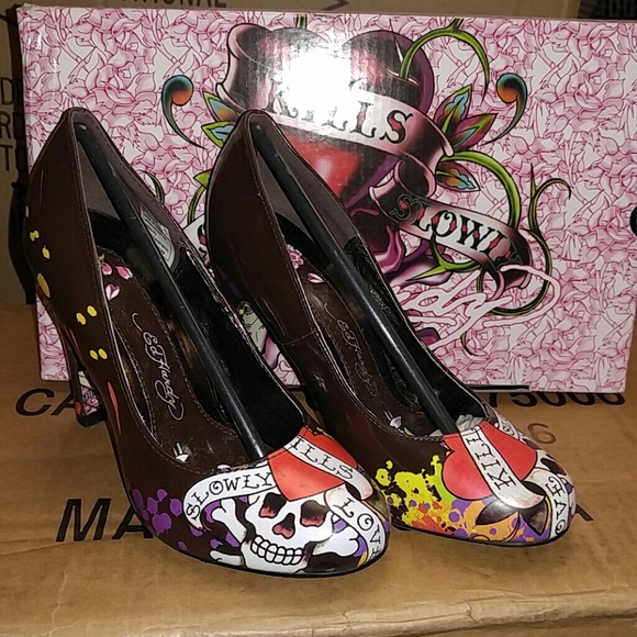 Ed Hardy Women's Brown Heels Pump Sandals Shoes