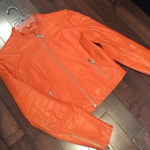 Genuine leather Motorcycle jacket. Small (orange)